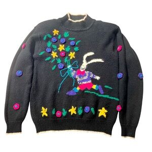 Vintage 80s/90s The Cotton Collection Easter Bunny Novelty Wool & Angora Sweater